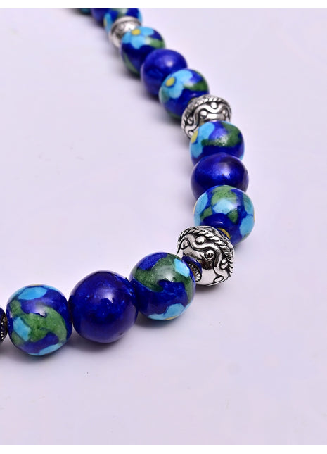 Full Blue Pottery Bead Long Necklace (Blue)