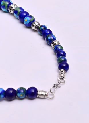 Full Blue Pottery Bead Long Necklace (Blue)