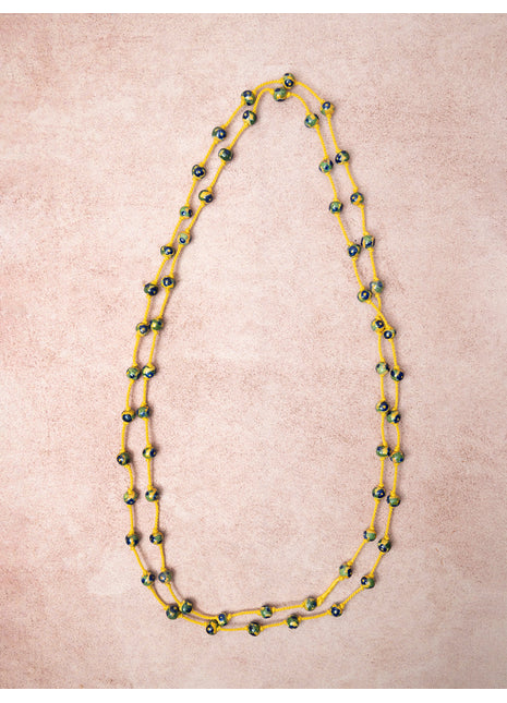 Handmade Blue Pottery Bead Evil Eye Long Necklace(Yellow)