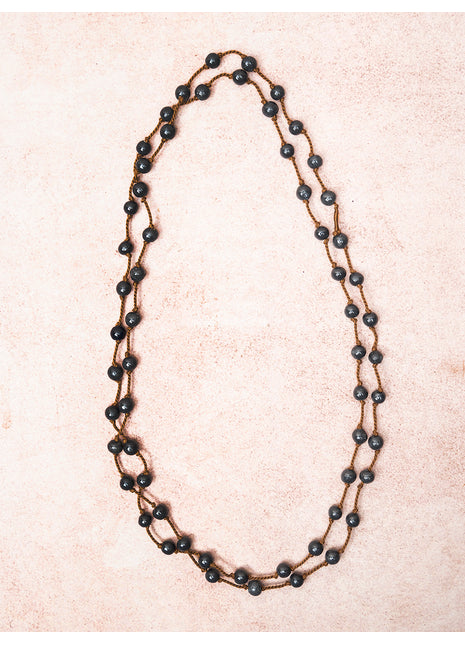 Handmade Blue Pottery Bead Evil Eye Long Necklace(Black)