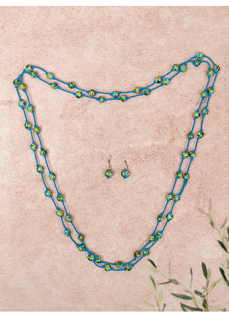 Handmade Blue Pottery Bead Evil Eye Long Necklace(Turquoise)