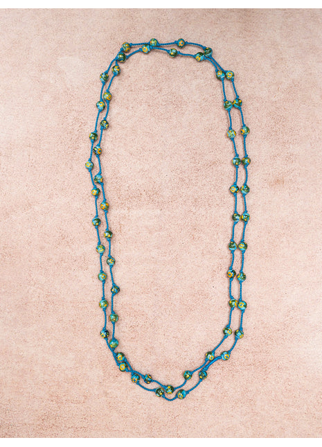 Handmade Blue Pottery Bead Evil Eye Long Necklace(Turquoise)