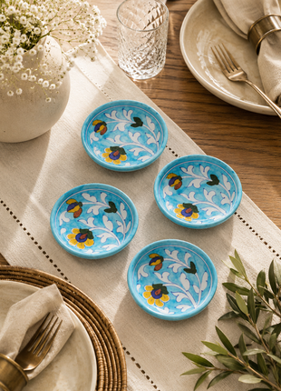 White leaf on Turquoise base Serving plate 4 inches (Set of 4)