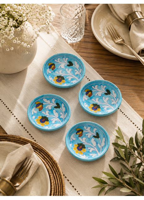 White leaf on Turquoise base Serving plate 4 inches (Set of 4)