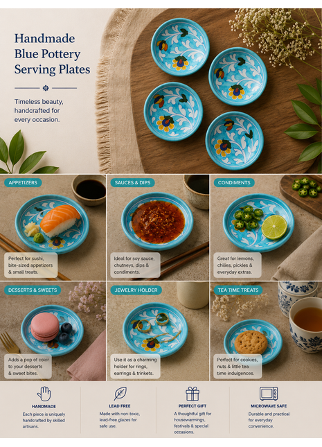 White leaf on Turquoise base Serving plate 4 inches (Set of 4)