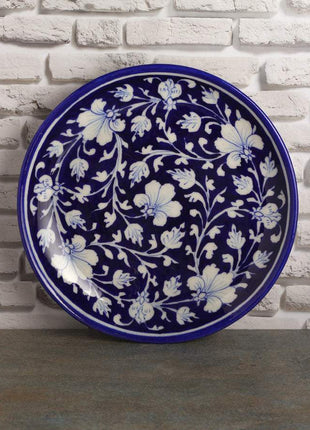 Blue Base with White Flowers and leaves Plate 10 inch