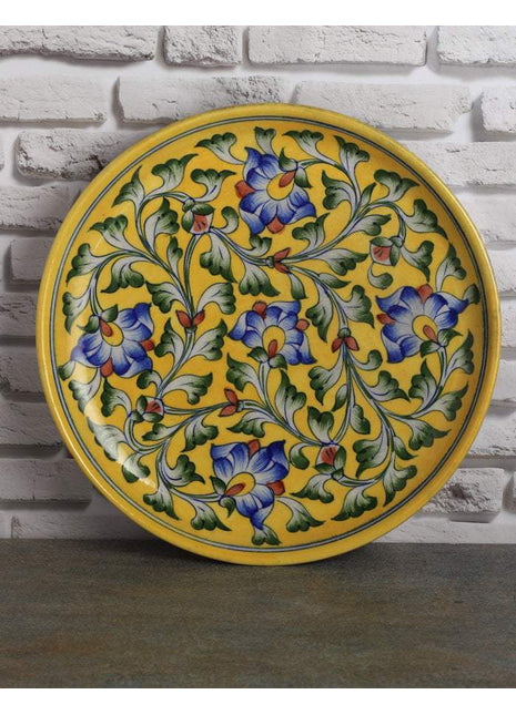 Yellwo Base with Blue Flowers Plate 10 inch