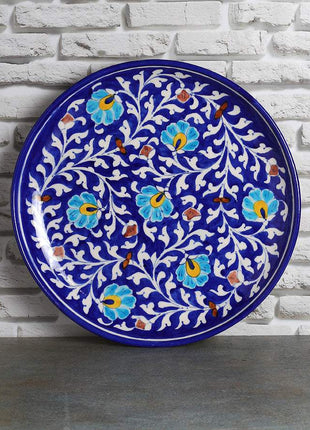 Turquoise Flowers and Green Leaves on Blue Base Plate 12