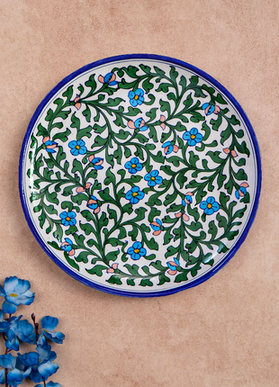 Green and Turquoise Flowers and Green Leaves on White Base Plate 12