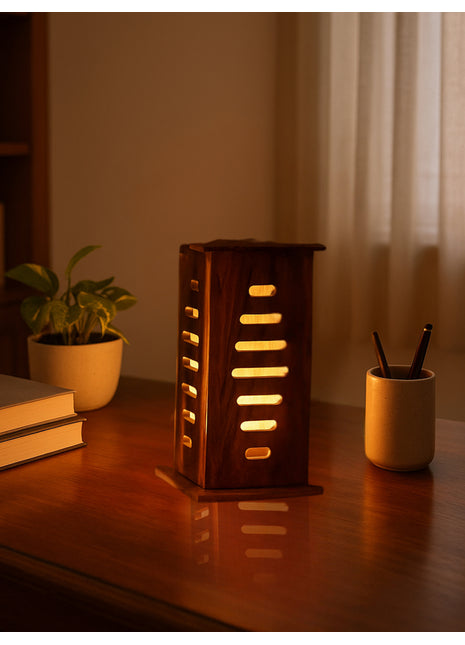 Beautiful Unique Wooden Table lamp (Size H: 9.5" x W: 4.9")