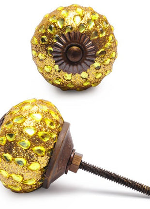 Stylish Golden Sand Base Drawer Knob With Glass Dew Drops
