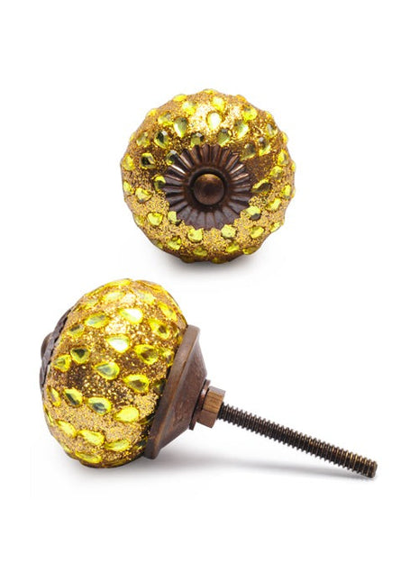 Stylish Golden Sand Base Drawer Knob With Glass Dew Drops