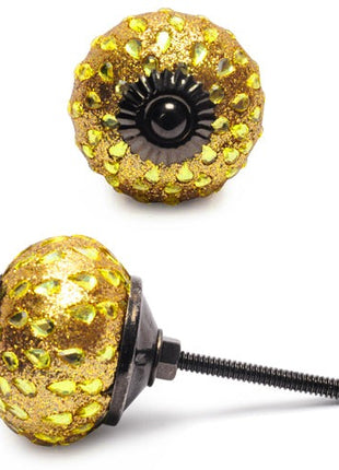 Stylish Golden Sand Base Drawer Knob With Glass Dew Drops
