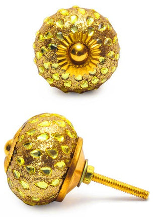 Stylish Golden Sand Base Drawer Knob With Glass Dew Drops