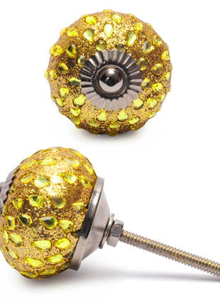 Stylish Golden Sand Base Drawer Knob With Glass Dew Drops