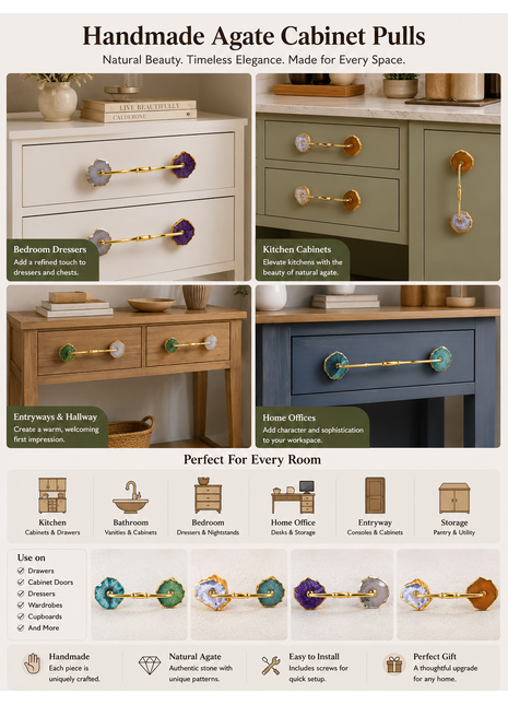 Assorted Color & Design Agate Kitchen Cabinet Pull