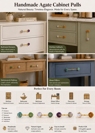 Assorted Color & Design Agate Kitchen Cabinet Pull