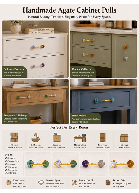 Assorted Color & Design Agate Kitchen Cabinet Pull