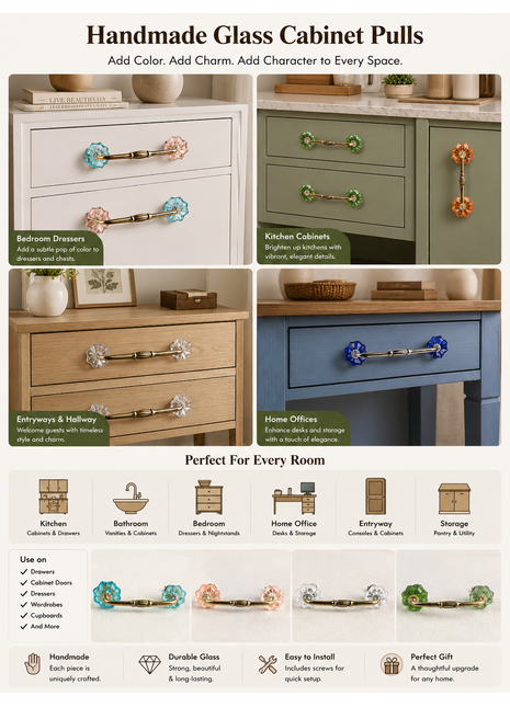 Assorted Color Glass Cabinet Drawer Pull