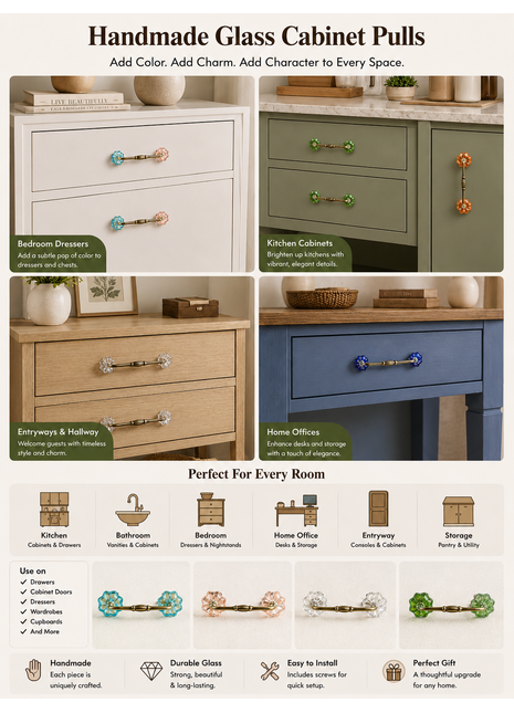 Assorted Color Glass Cabinet Drawer Pull