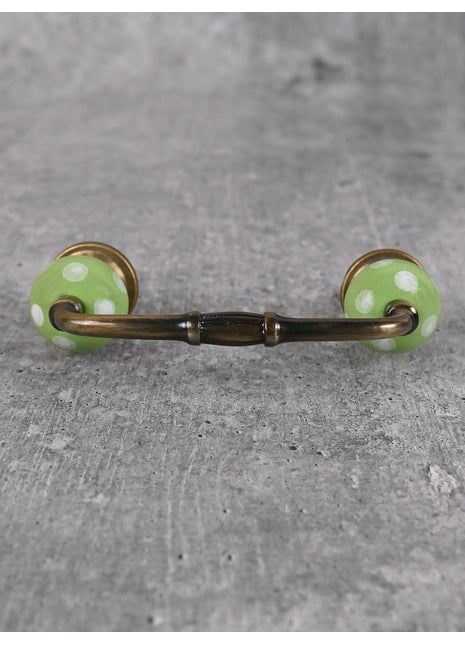 Green Round Pull With Hand Painted White Polka Dots
