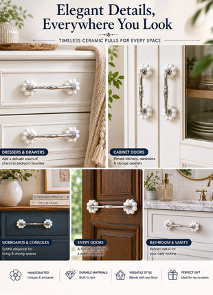Cream Color Handmade Flower Shaped Ceramic Drawer Pull