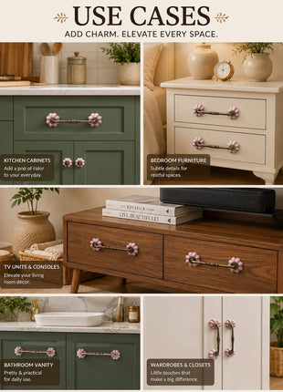 Solid Pink Flower Shape Ceramic Cabinet Pull
