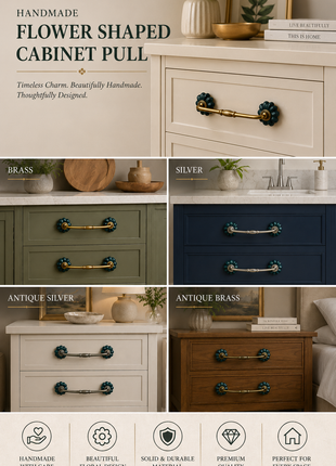 Dark Green Flower Shaped Ceramic Drawer Pull