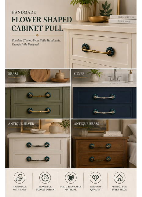 Dark Green Flower Shaped Ceramic Drawer Pull