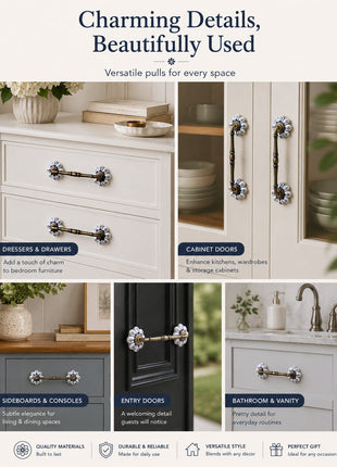 Flower Shaped White And Blue Designer Ceramic Kitchen Cabinet Pull