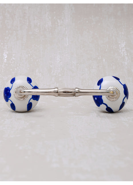 Stylish White Ceramic Drawer Cabinet Pull With Blue Leaves