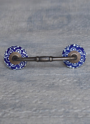 Neatly Hand Crafted Blue Ceramic Pull With White Cracked Embossed Design