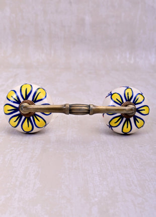 Well Designed White Base Cabinet Pull With Yellow Flower
