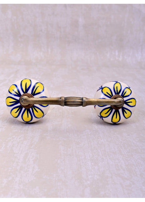 Well Designed White Base Cabinet Pull With Yellow Flower