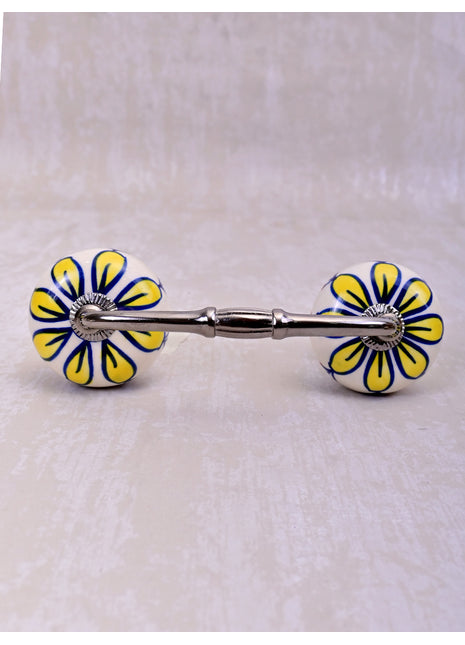 Well Designed White Base Cabinet Pull With Yellow Flower