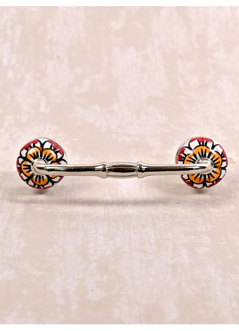 White Round Ceramic Pull Hand Painted With Multicolor Flowers