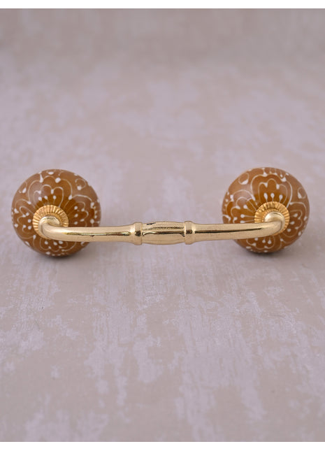 Brown Ceramic Drawer Pull With Embossed Floral Design