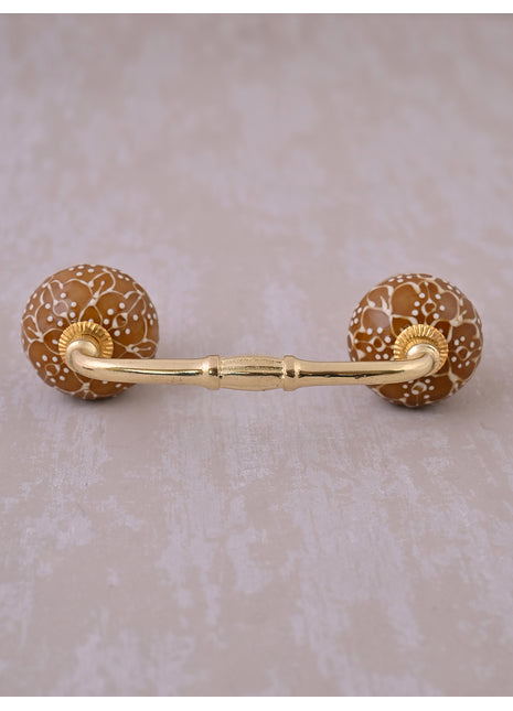 Brown Ceramic Wardrobe Cabinet Pull With White Cracked Embossed Design