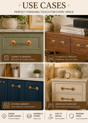 Flower Shaped Solid Mustard Ceramic Drawer Cabinet Pull