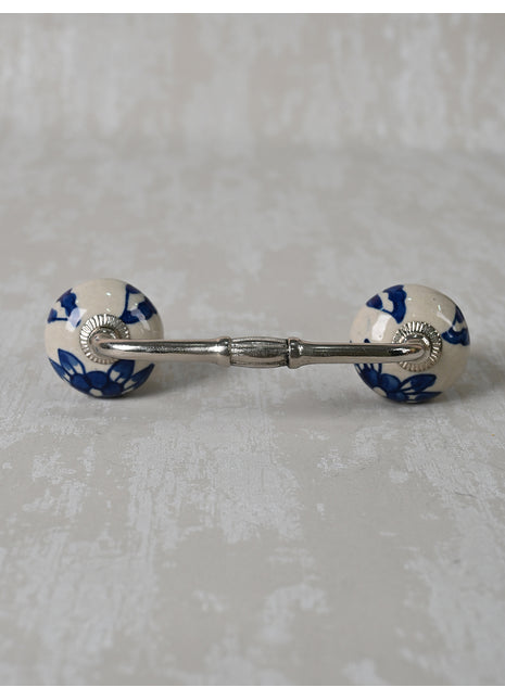 Blue Flower design On White Base Ceramic Pull
