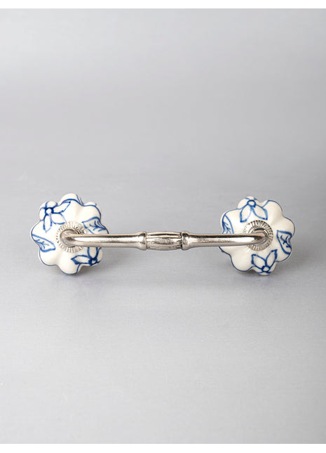 Blue Flower design On White Base Ceramic Door Pull