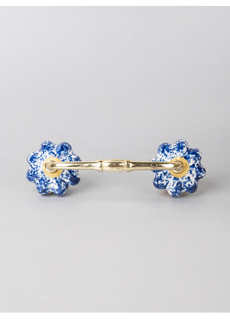 White Ceramic Drawer Cabinet Door Pull With Blue Flower