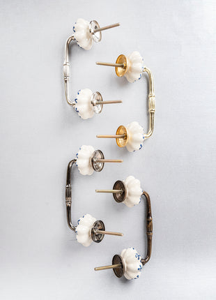 Blue Flower design On White Base Ceramic Door Pull