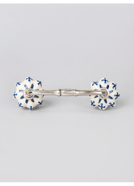 Blue Flower design On White Base Ceramic Door Pull