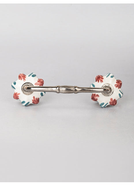 Red Flower On White Melon Shape Ceramic Cabinet Pull
