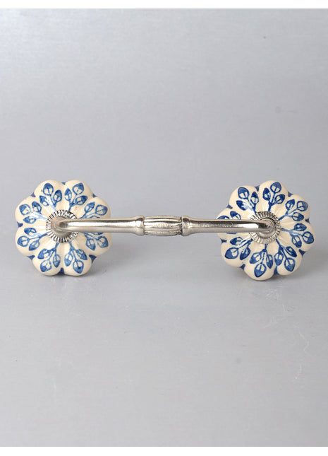 Blue Flower design On White Base Ceramic Door Pull
