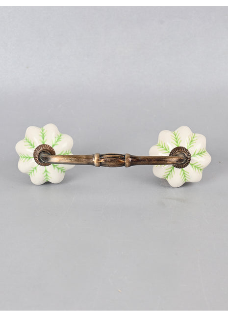 Green design on White Base Ceramic Drawer Pull