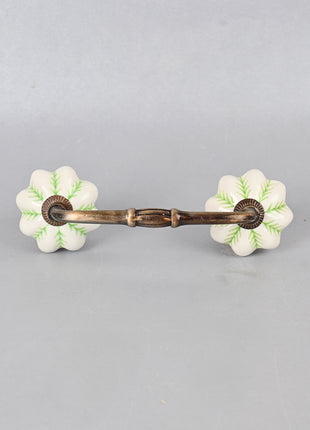 Green design on White Base Ceramic Knob, Curtain Tie & Pull Bundle