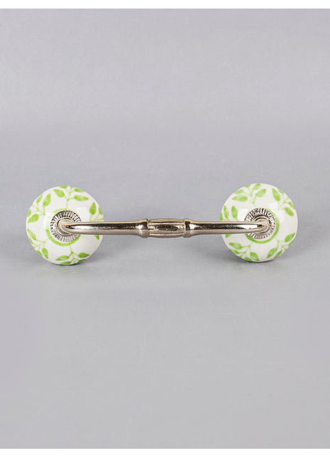 Green Leaf On White Ceramic Door Pull