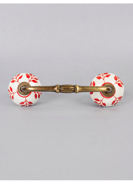 Red Design On White Ceramic Cabinet Pull